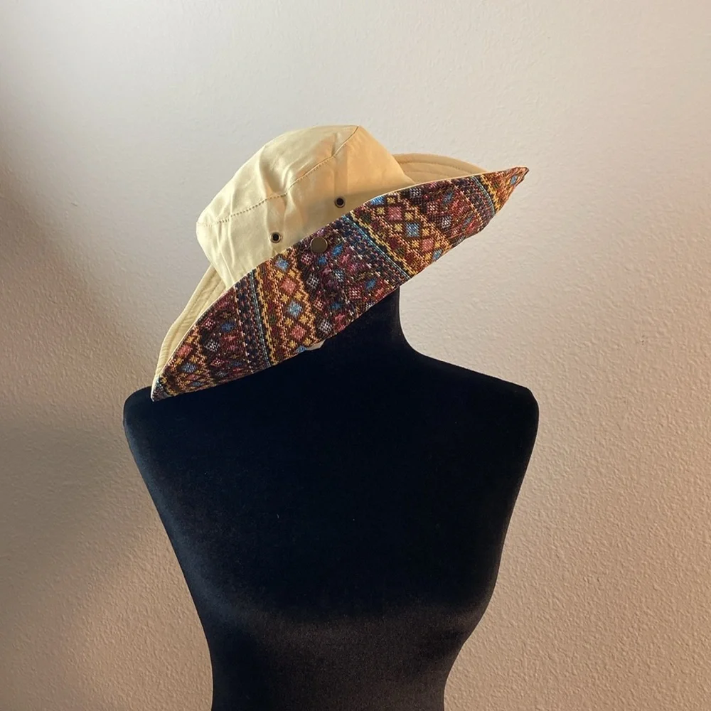Rodeo Boho Embroider Wide Brim Fisher Hicking Travel 2Way Sunhat - Picture 2 of 6